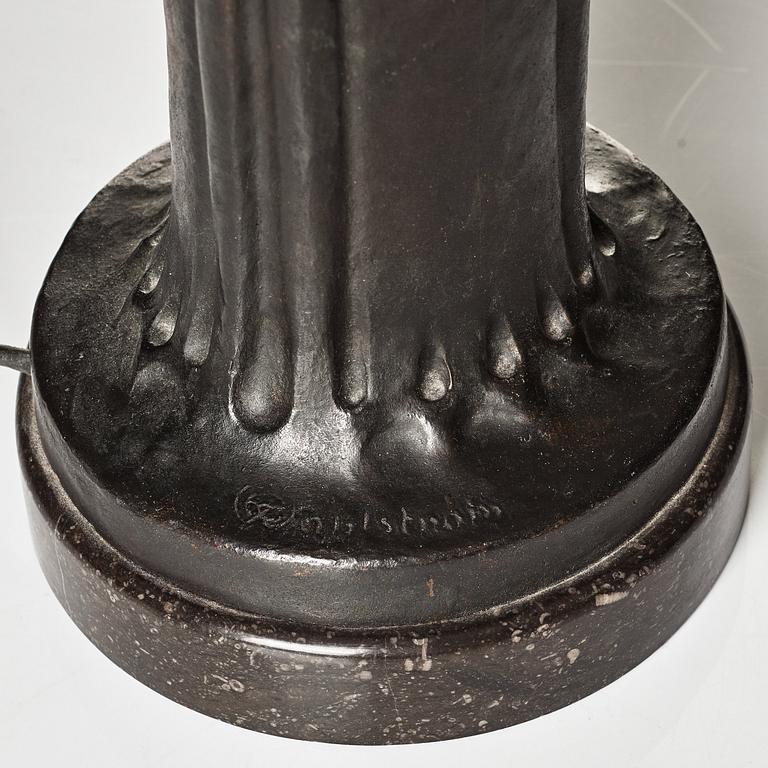 Emy Wahlström, an Art Nouveau bronze table lamp, Herman Bergman, Stockholm, early 1900's.