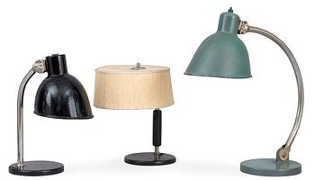 63. BORDSLAMPOR, 3 st, tillverkare och märkta Taito, 1930-tal.