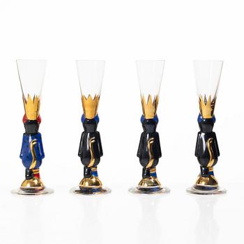 Gunnar Cyrén, four shot glasses, 'Djävulsglas', Nobel, Orrefors.