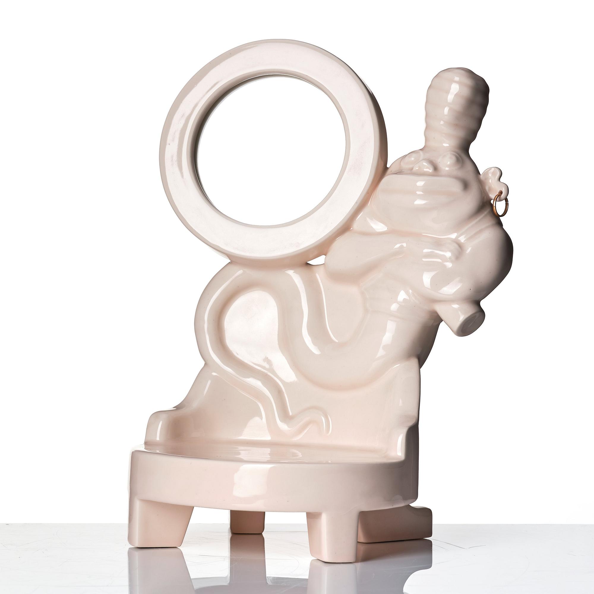 Mats Theselius, a ceramic sculpture with mirror 'Anden i flaskan', ed. 50/50, 1991.