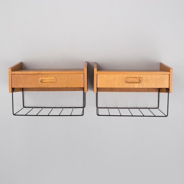 a pair of wall bed side tables, mid 20th century.