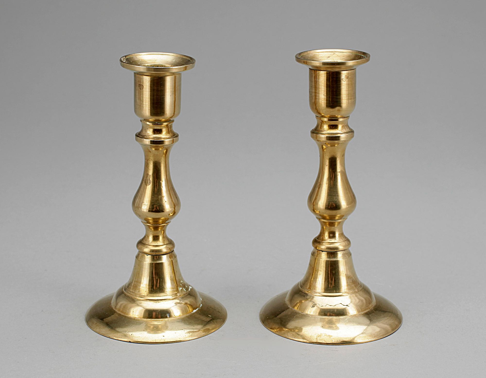 LJUSSTAKAR, 6 st, mässing, 1800/1900-tal.