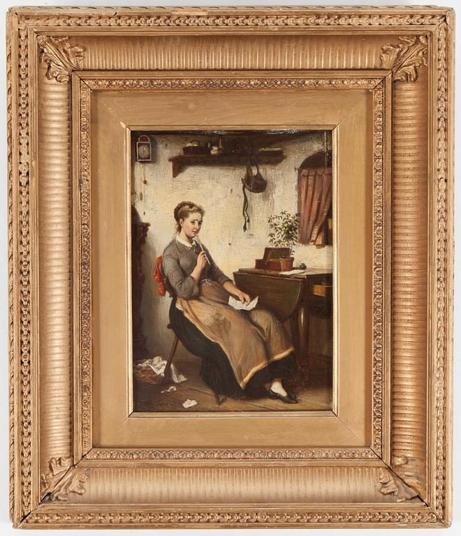 OKÄND KONSTNÄR, olja på pannå, 1800-talets andra hälft. Något otydligt signerad H Gerard.