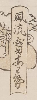 Färgträsnitt, 3 st, signerade Katsugawa Shunsho samt Kikugawa Eizan, efter,  sent 1800/tidigt 1900-tal, Japan.