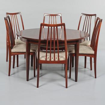 BORD,  Gunni Omann för Omann Jun Möbelfabrik, samt STOLAR, 6 st, 1900-talets andra hälft.