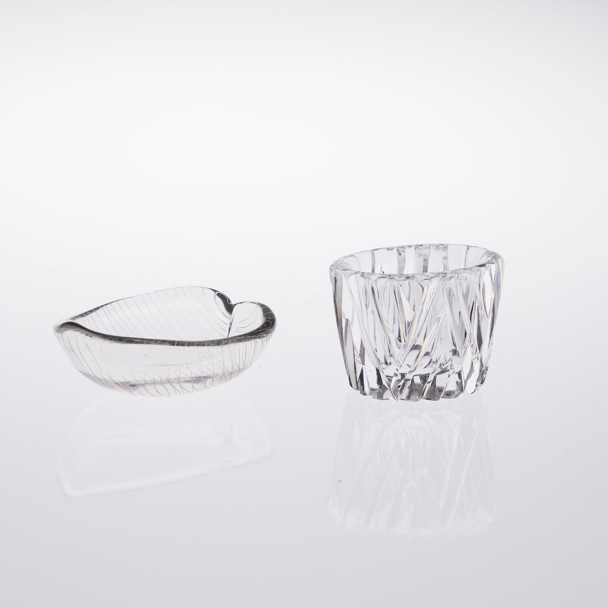 TAPIO WIRKKALA, SKÅLAR, 2 st, glas, signerade Tapio Wirkkala Iittala.