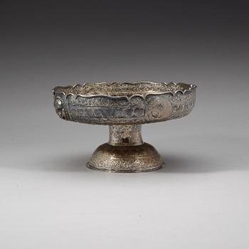 A large silver plated tazza, South East Asia, 19th Century.