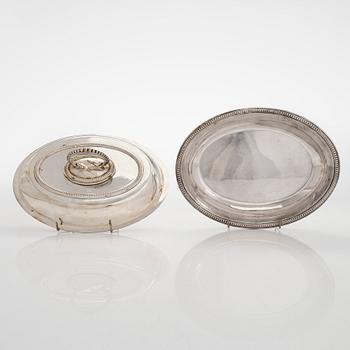 A set of four silver plated entree dishes, England.
