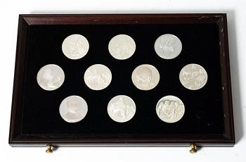 Schatull med medaljer silver 925/1000. "Mästaren och geniet Leonardo da Vinci". Franklin Mint 1970-tal.