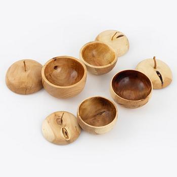 Magnus Ek, a set of four hardwood appetizer bowls with lids for Oaxen Krog.