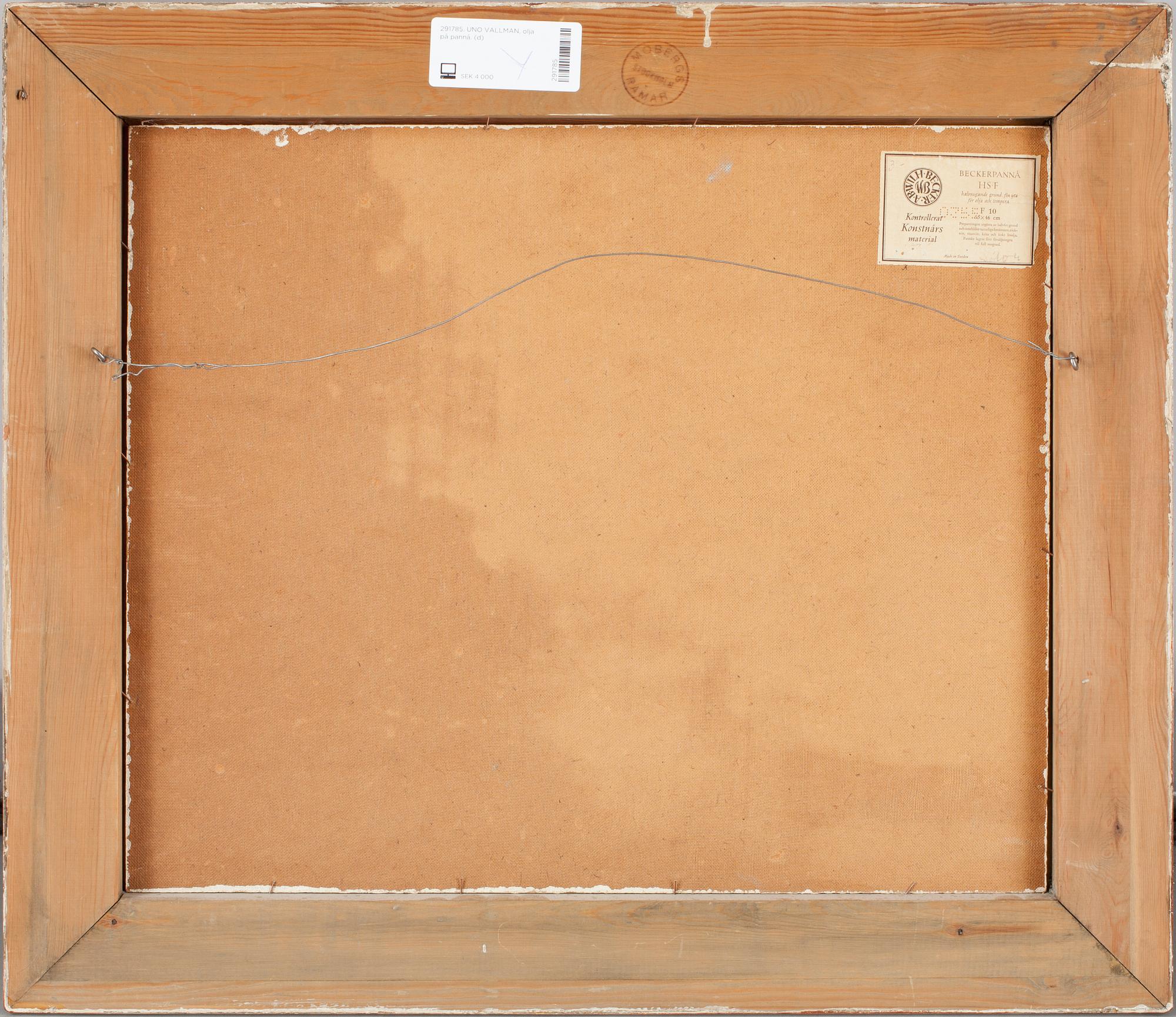 UNO VALLMAN, olja på pannå, sign och dat 1956.