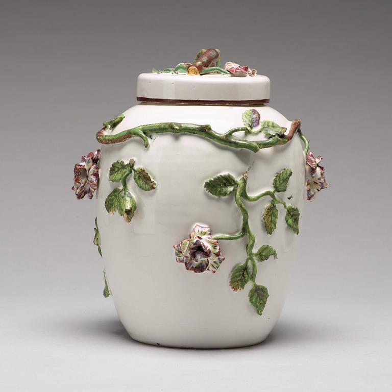 A Swedish faience jar with cover, Marieberg, 18th Century.