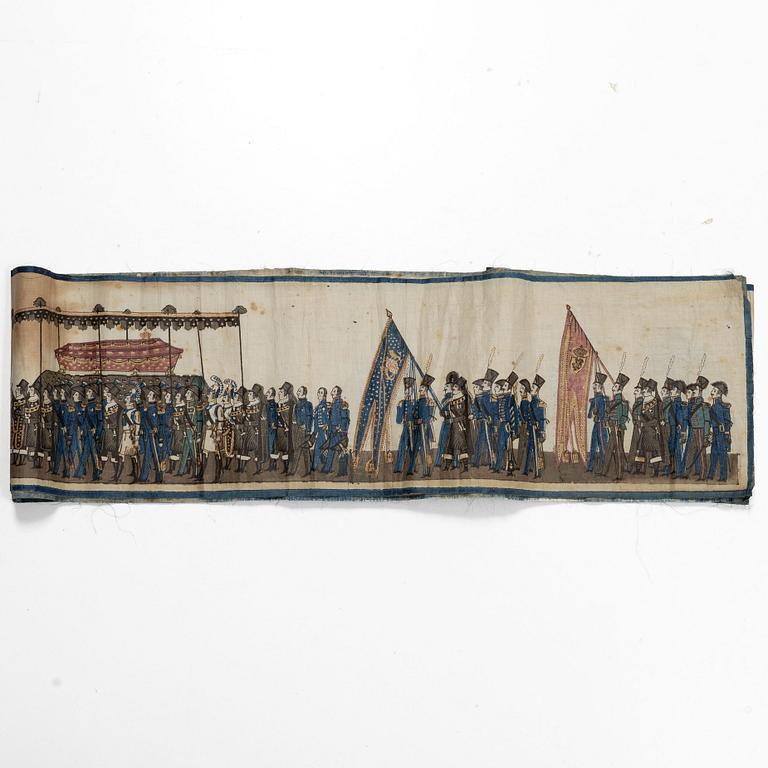 Minnesbonaden från 1844 över Karl XIV Johans begravningståg.