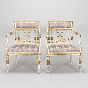 A pair of late Gustavian style armchairs, early 20th century.