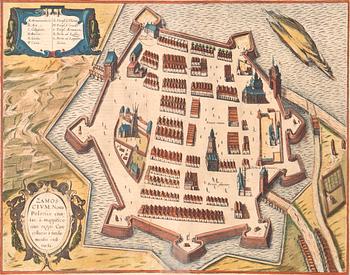 Georg Braun & Franz Hogenberg, Zamosc Polen, handkolorerat kopparstick, Köln 1617.