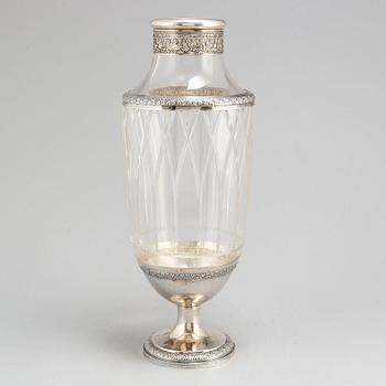 A silver mounted glass vase, probably France, first half of the 20th Century.