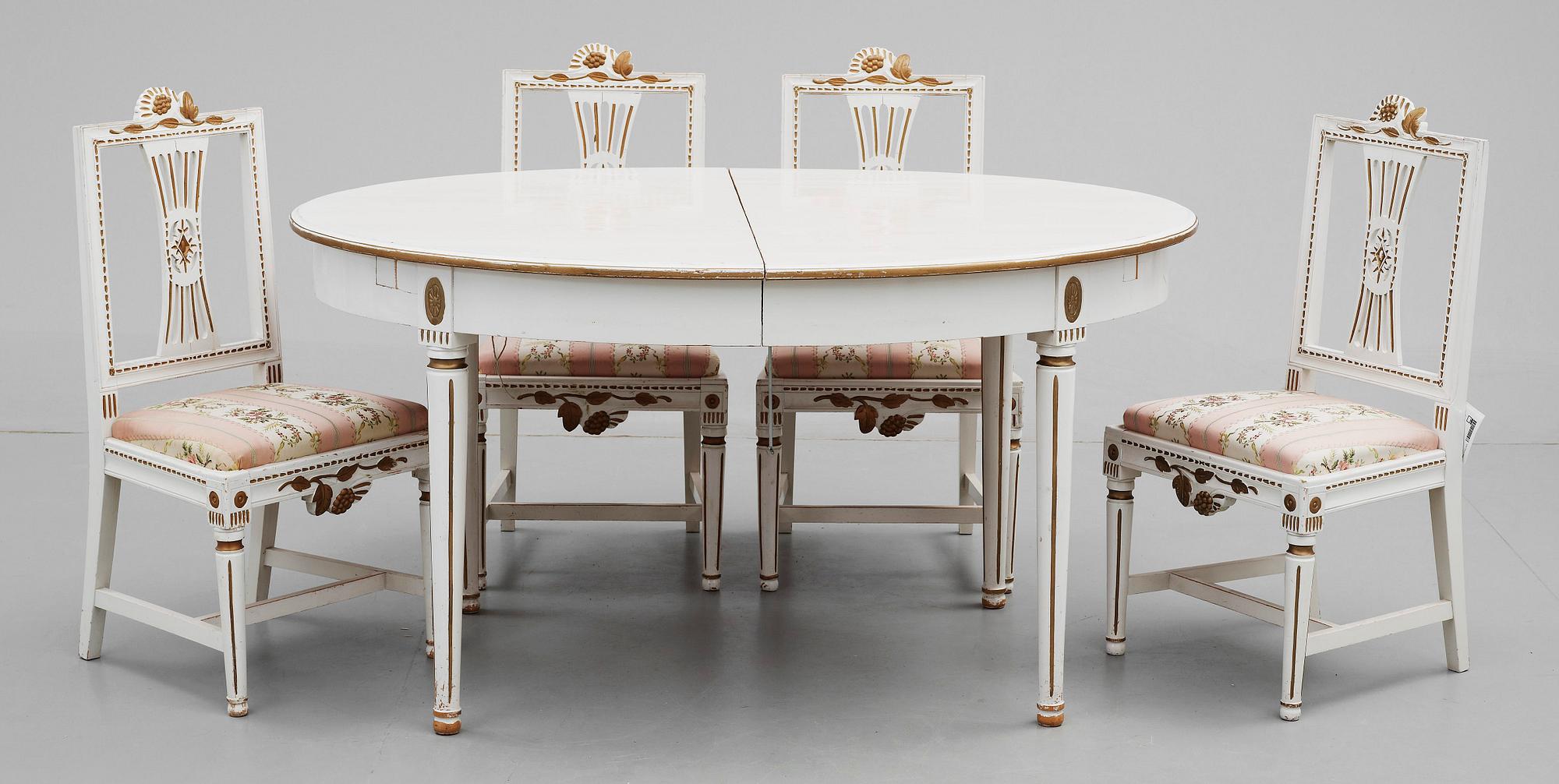 SALONGS-/MATSALSGRUPP, 10 delar, gustaviansk stil av Lindometyp, tidigt 1900-tal.