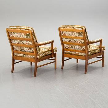 A pair of OPE möbler beech armchairs, 1960's/70's.