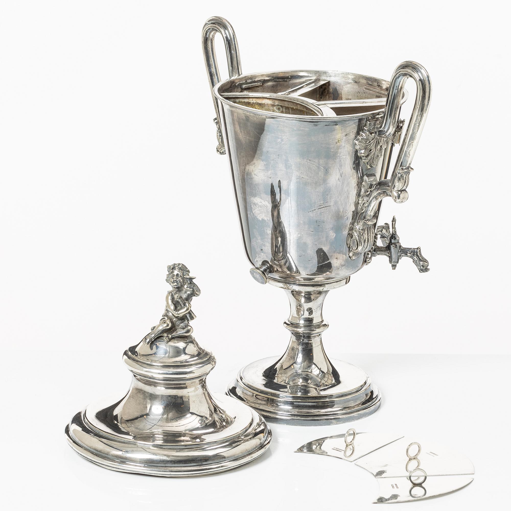 Brännvinscistern, nysilver, DA Kjernås Nysilfverfabrik, Göteborg.