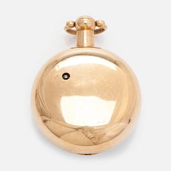 Taskukello, 52 mm, 18K kultaa, John Moncas, Liverpool, 1800-luvun ensimmäinen puolisko.