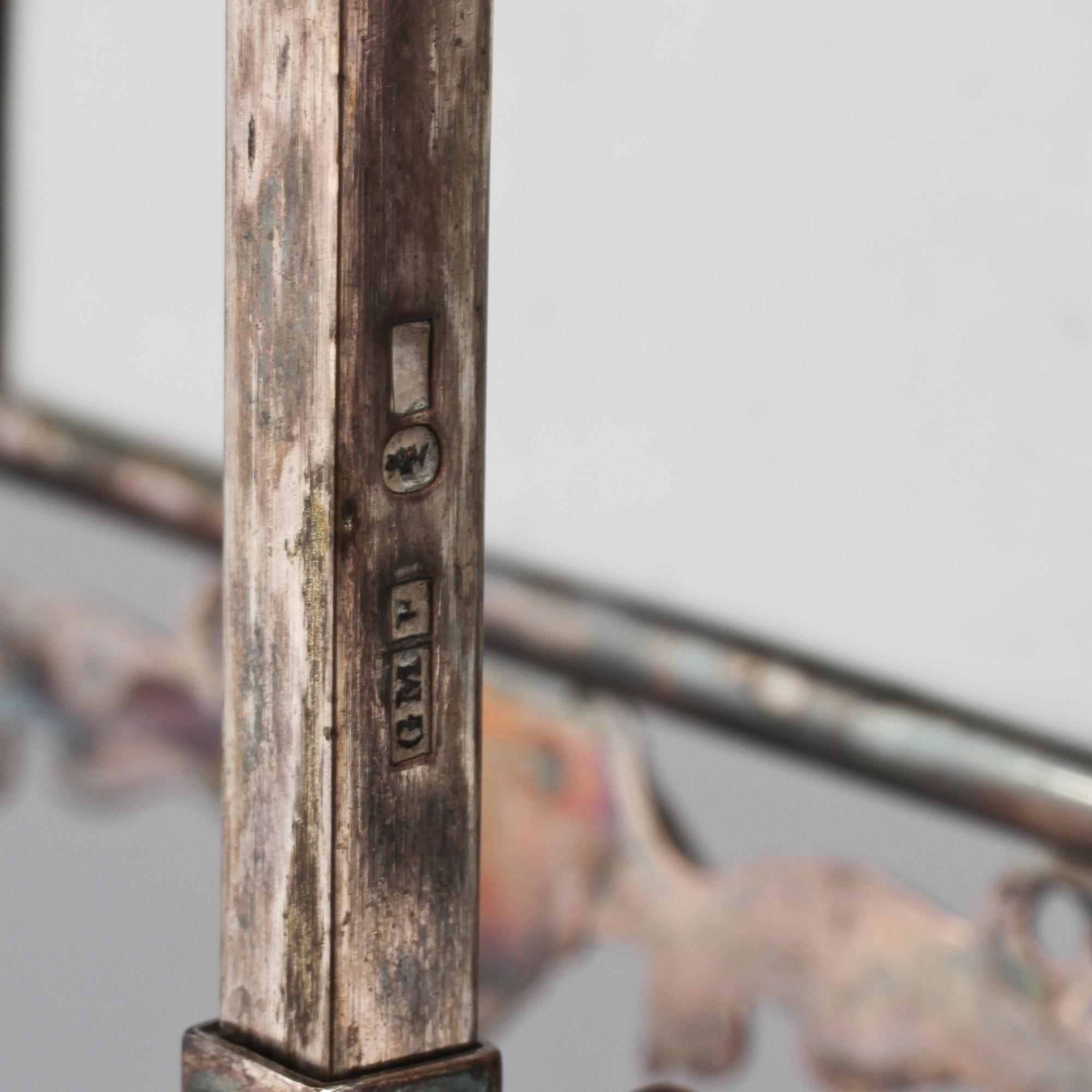 LJUSSTAKE, s.k. bouillotte, silver, nyrokoko, Gustaf Möllenborg, Stockholm, 1856.