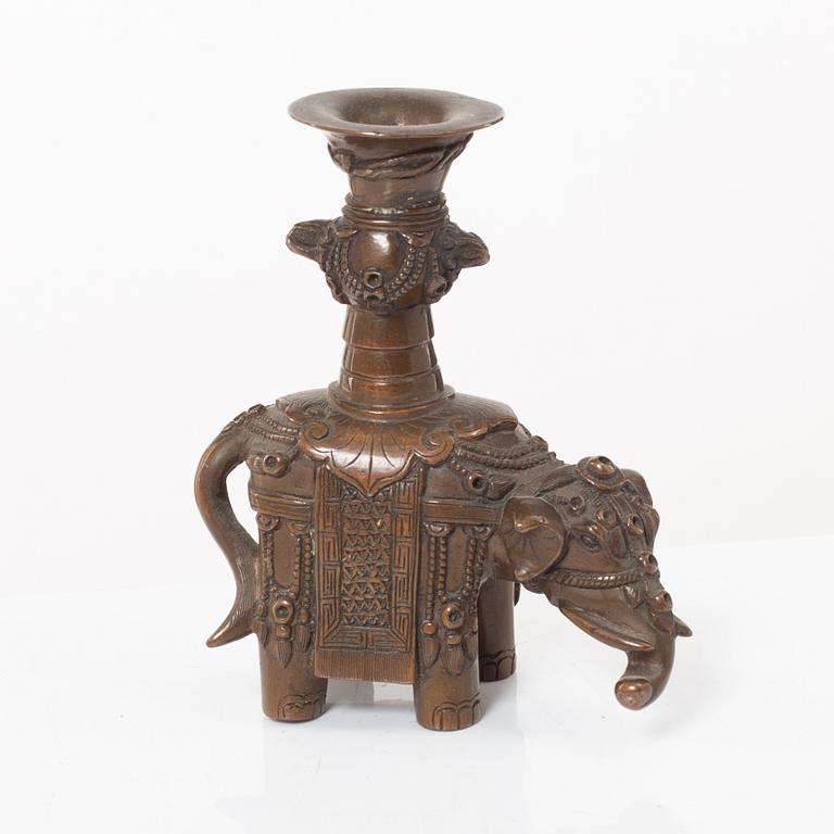 A Chinese bronze vase, joss stick holder and a bamboo brush pot, Qing dynasty.