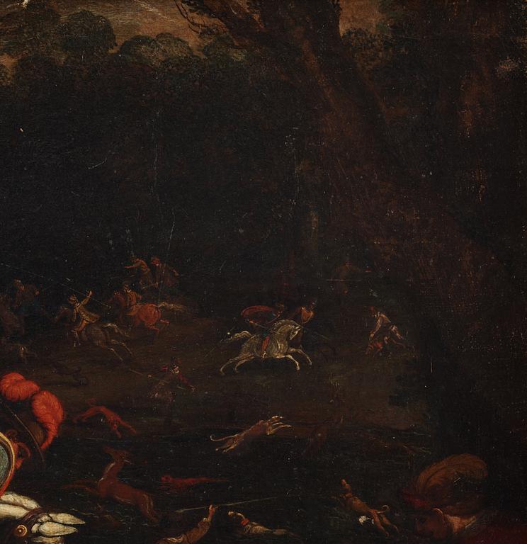 Unknown artist 17th Century. Hunting scenes, a pair.
