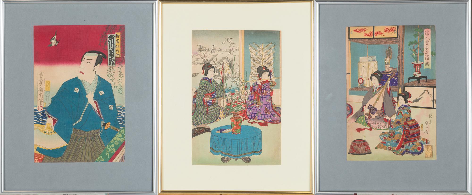 Three woodblock prints, Japan.