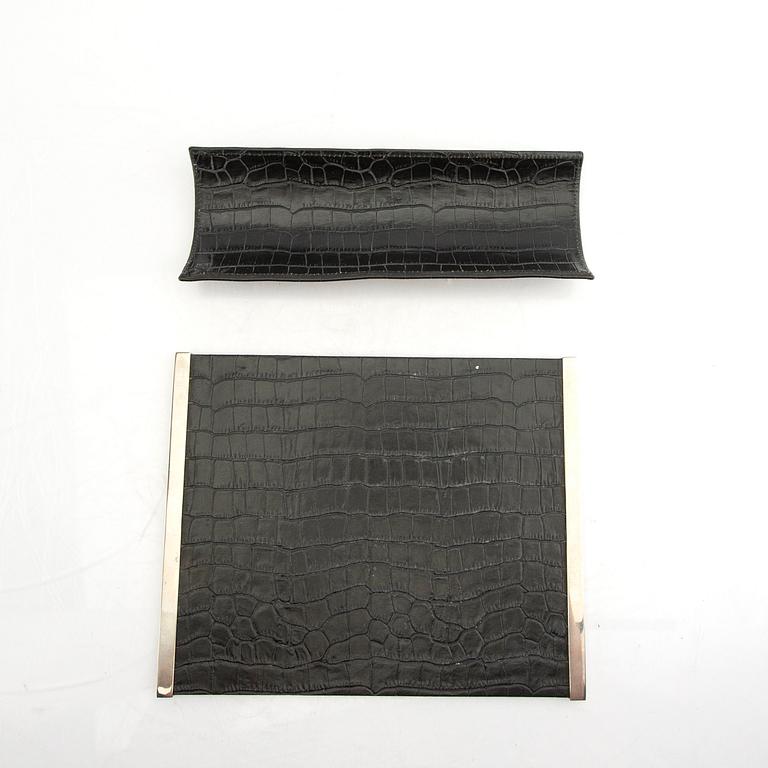 Armani Casa a three pcs leather desk set.