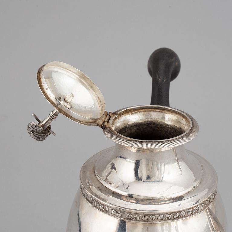 A swedish silver empire coffee pot, mark of Petter Adolf Sjöberg, Stockholm 1829.
