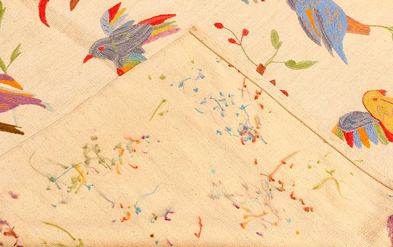 An embroided flat weave, ca 199 x 144 cm.