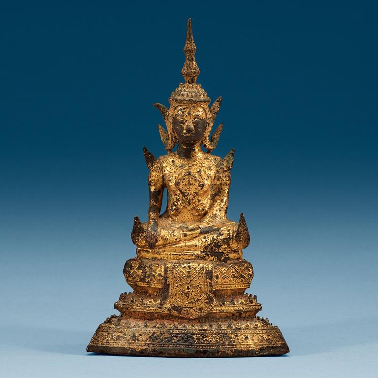 A gilt bronze figure of Buddha, Thailand, 19th Century.