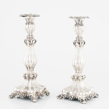 A pair of silver candelabra/candlesticks, Baroque style, probably Poland, dated 1855.