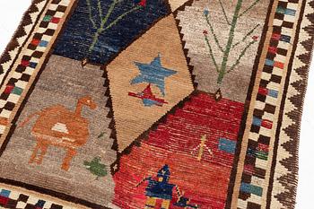 An antique/semi-antique pictorial Gabbeh - Khersak rug,  c 187 x 107 cm.