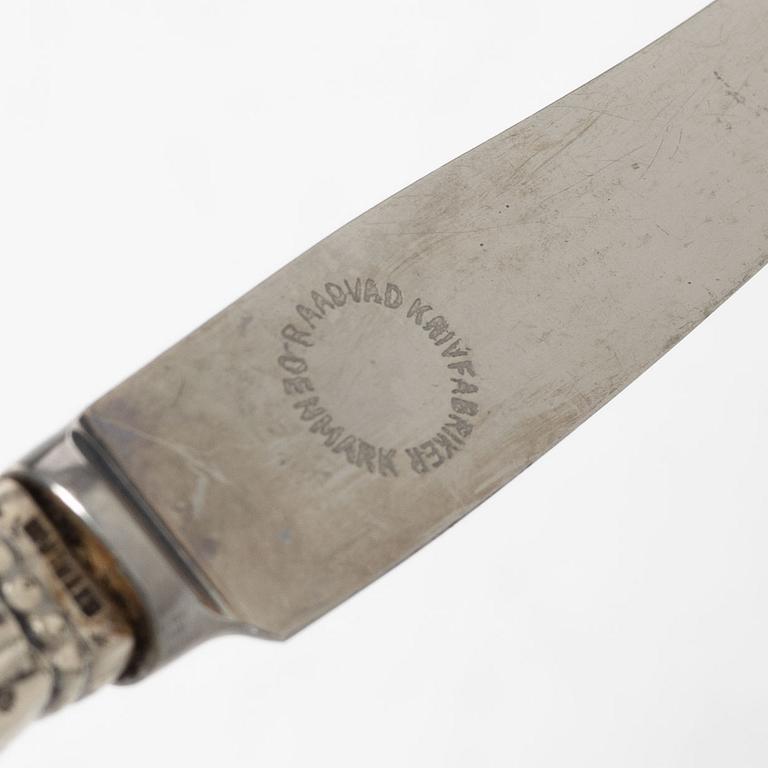 Georg Jensen, reseknivar, 4 st, silver, modell Konge/Acorn, Georg Jensen, Danmark.