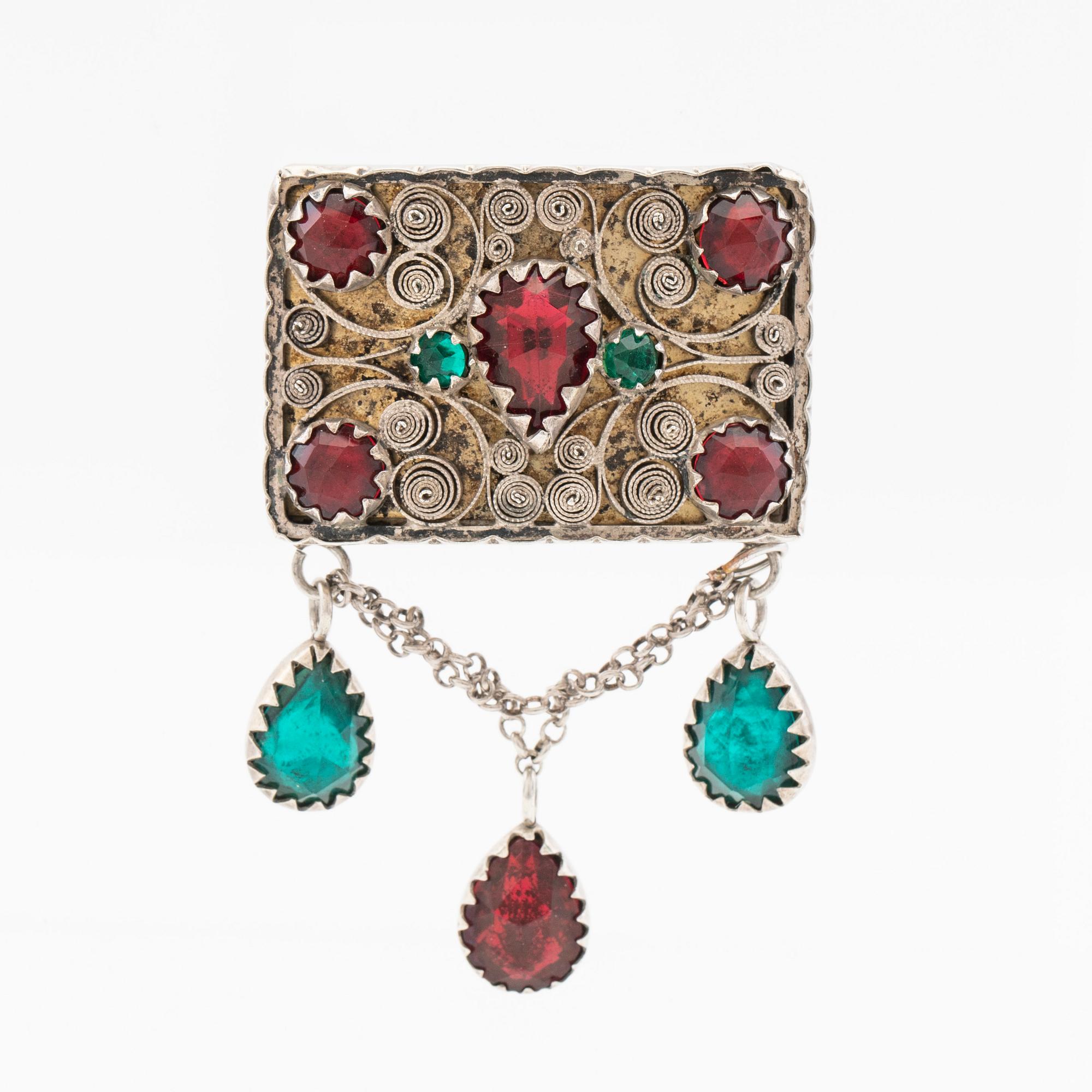 Brooch, silver with stones.