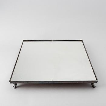A 20th century silver plated mirror plateau.