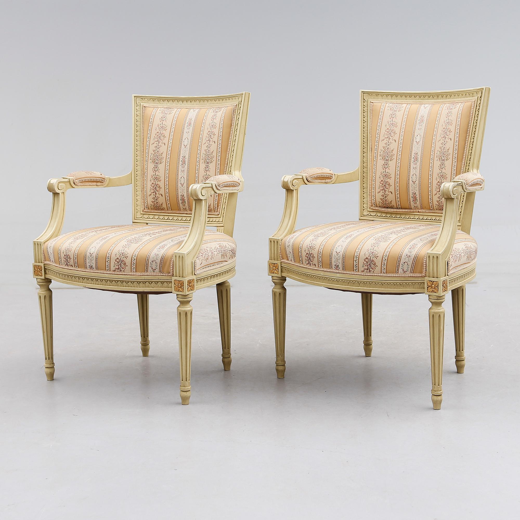 KARMSTOLAR, 1 par, gustaviansk stil, 1900-talets mitt.