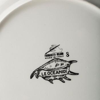 PIERO FORNASETTI, tallrikar, 4 st, samt skålar, 6 st, porslin, Milano, Italien.