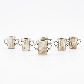 Cups, 6 pcs, silver, England, 19th century.