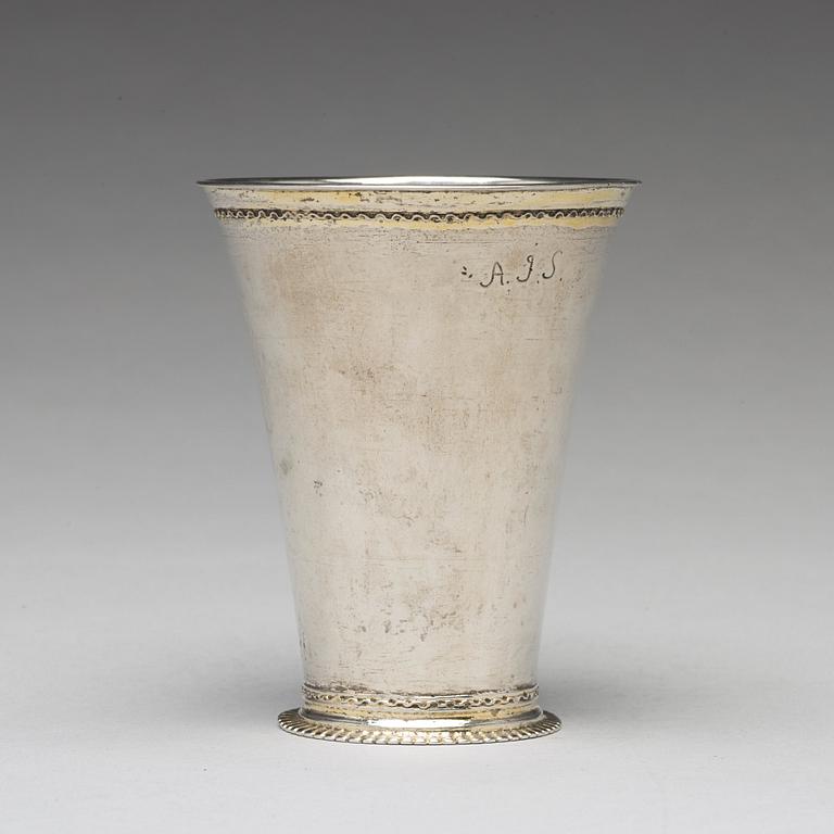 A Swedish early 18th century parcel-gilt silver beaker, mark of Johan Lund, Stockholm 1701.