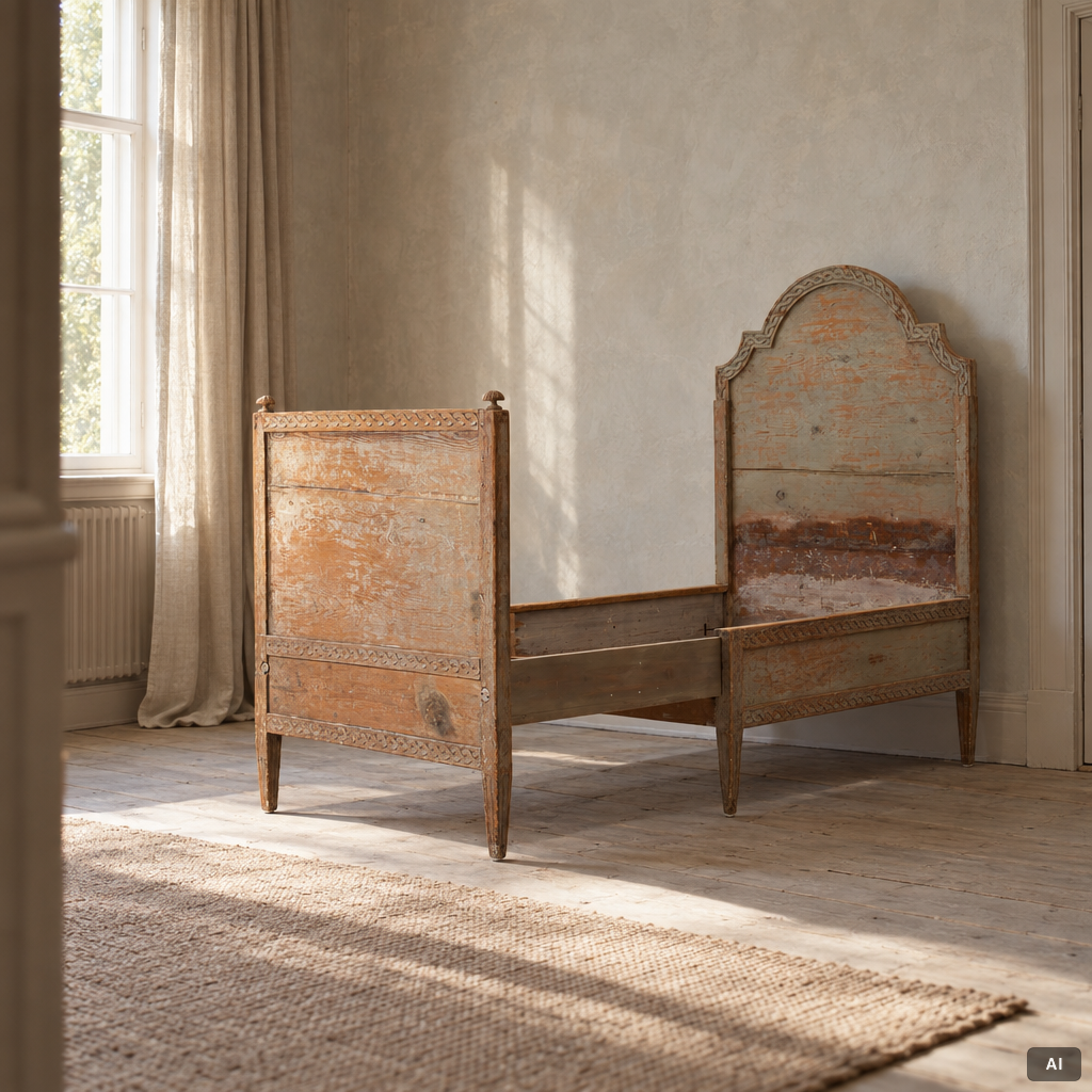 A Gustavian carved bedframe, late 18th century.