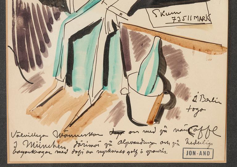 John Jon-And, blandteknik på papper, stämpelsignerad.