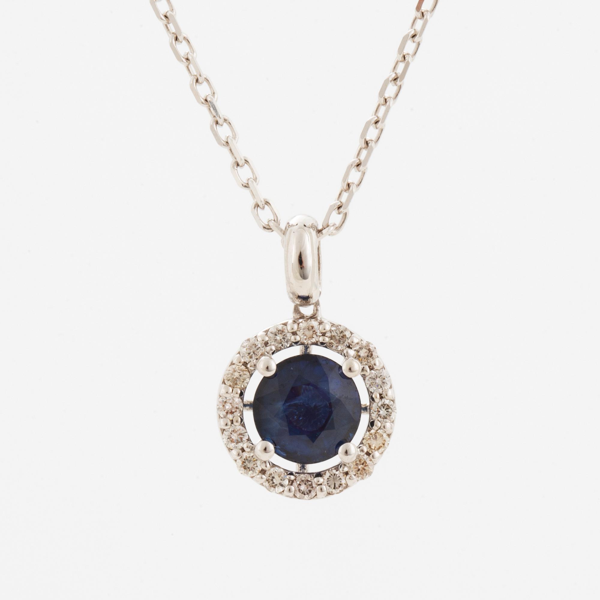Collier, med blå safir och briljantslipade diamanter.
