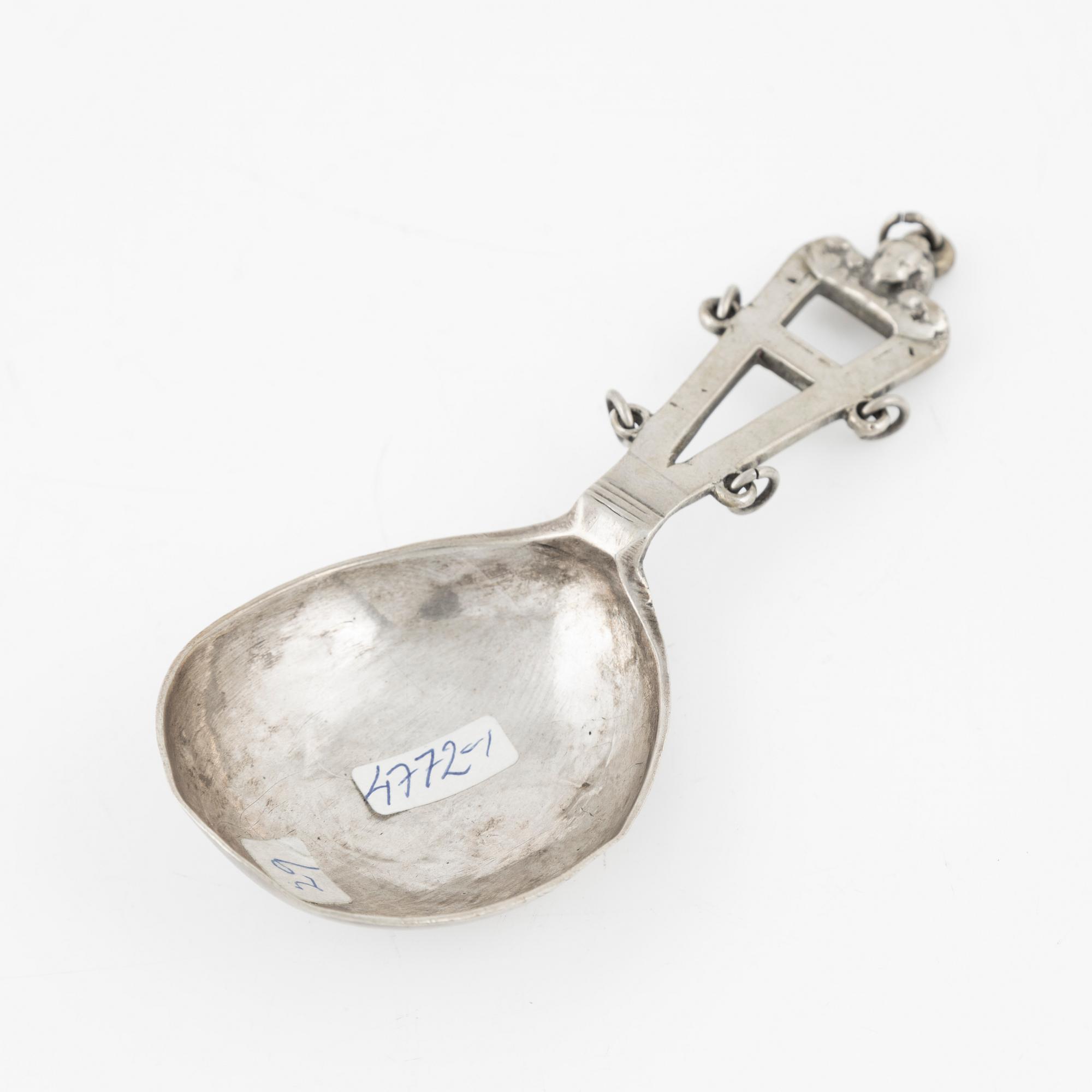 Skrammelsked, silver, Skandinavien, 1700-tal, ostämplad.