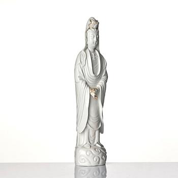 A blanc-de-chine figure of Guanyin, Qing dynasty.