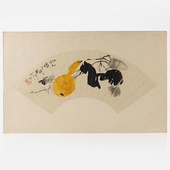 Xie Zhiguang (1900-1976), Solfjädersmålning. Tusch och färg på papper.
