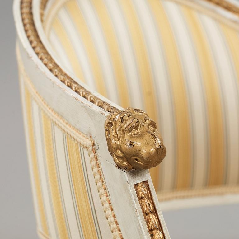 A pair of late Gustavian armchairs, circa 1800.