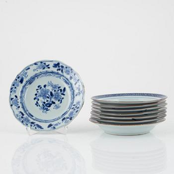 A set of eight blue and white dishes, Qing dynasty, 18th Century.