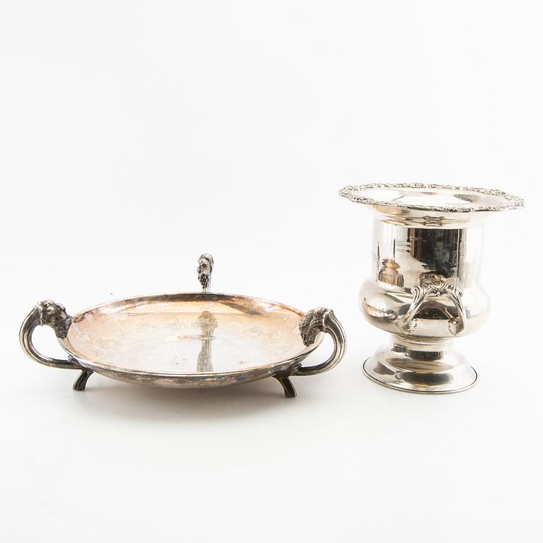 Cup and tray, 20th century, silver plate.